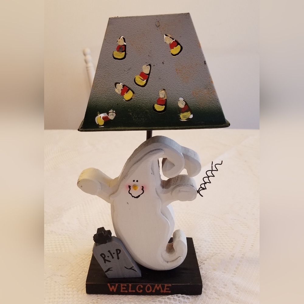 Halloween Wood Ghost Votive Tea Light Holder Welcome Decor